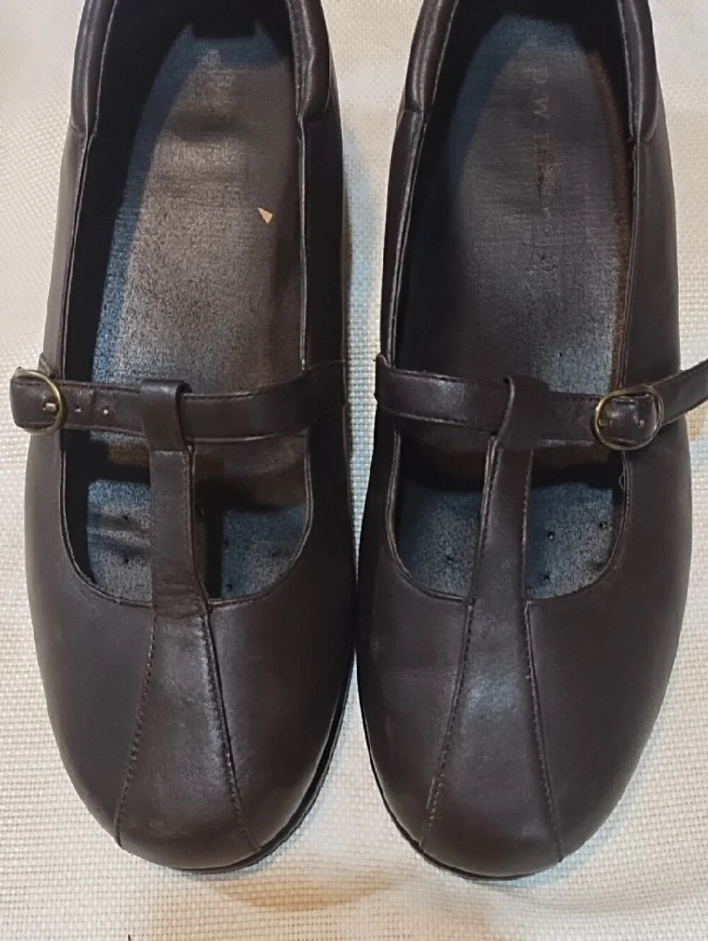 Women's Black T‑Strap Mary Jane Flats Leather 7.5 W Slip Resistant Orthopedic.